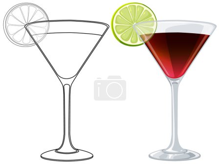 Illustration for Two stylized cocktail glasses with citrus slices - Royalty Free Image