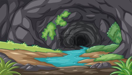 Vector illustration of a serene cave entrance