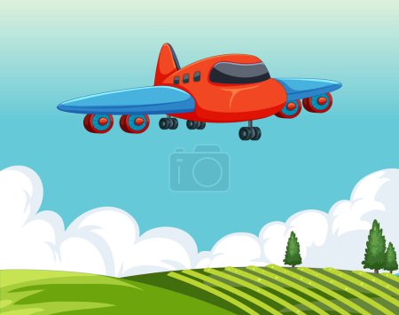 Téléchargez les illustrations : Illustration vectorielle d'un avion de dessin animé volant. - en licence libre de droit