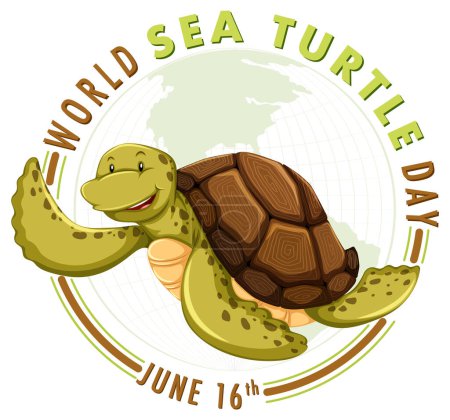 Ilustración de Alegre ilustración de tortuga para la conciencia ambiental - Imagen libre de derechos