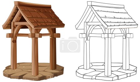 Ilustración de Ilustración vectorial de un pozo de madera en dos estilos. - Imagen libre de derechos