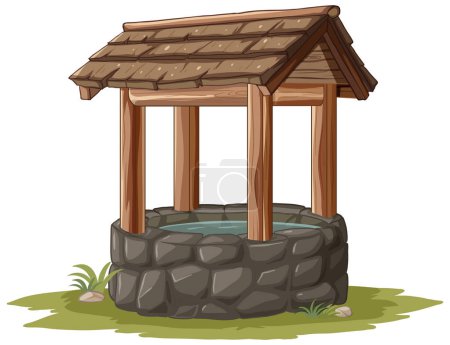 Cartoon illustration of an old-fashioned water well.