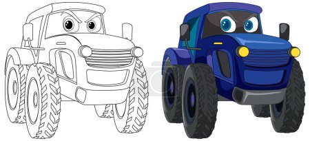 Téléchargez les illustrations : Illustration vectorielle d'un camion monstre de dessin animé souriant - en licence libre de droit