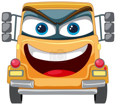 Téléchargez les illustrations : Autocar scolaire coloré et souriant aux yeux expressifs - en licence libre de droit