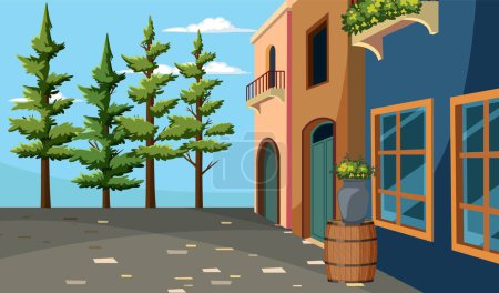 Illustration for Vector illustration of a peaceful street scene - Royalty Free Image