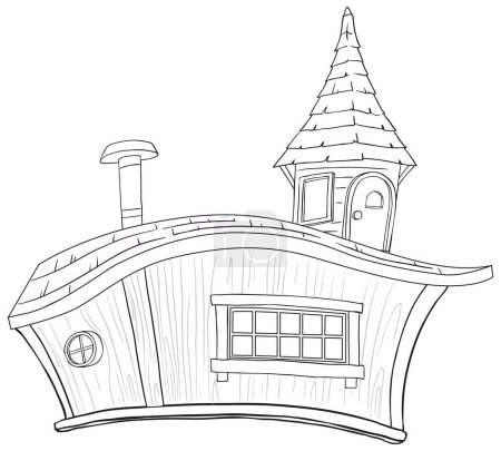 Illustration for Black and white drawing of a storybook house. - Royalty Free Image