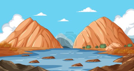 Illustration for Vector illustration of a tranquil mountain lake scene - Royalty Free Image