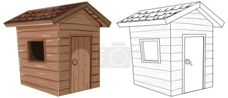 Illustrations of a colored and outlined dog house.