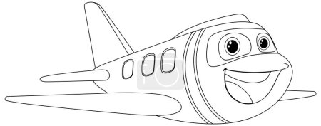 Illustration for Black and white line art of a smiling airplane. - Royalty Free Image