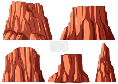 Vier unterschiedliche Vektorillustrationen von Canyon-Felsen.