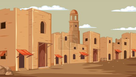 Illustration for Vector illustration of a quiet desert town street - Royalty Free Image