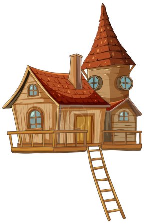 Cartoon-style treehouse with whimsical design elements