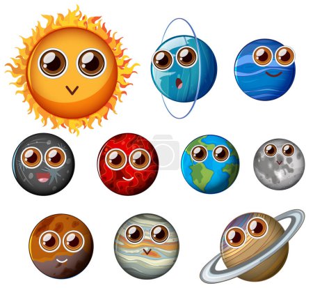 Colorful vector illustration of animated planets.