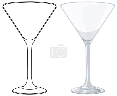 Téléchargez les illustrations : Deux verres à martini, un contour et un ombragé. - en licence libre de droit