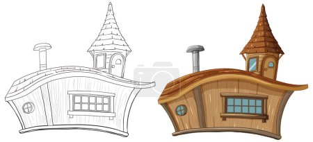 Illustration for Two stages of a house illustration, sketch to color. - Royalty Free Image