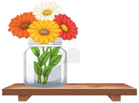 Téléchargez les illustrations : Illustration vectorielle de fleurs vibrantes dans un bocal - en licence libre de droit