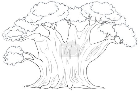 Téléchargez les illustrations : Art linéaire noir et blanc d'un grand arbre. - en licence libre de droit
