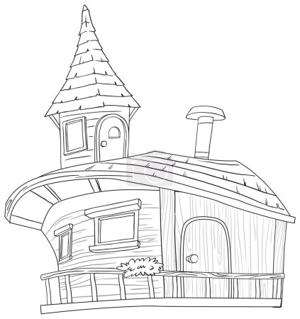 Illustration for Charming teapot-shaped house with a cozy turret. - Royalty Free Image