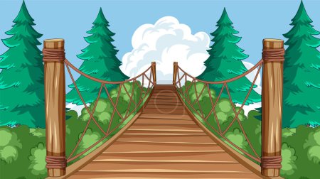 Illustration for Wooden bridge leading into a lush forest - Royalty Free Image