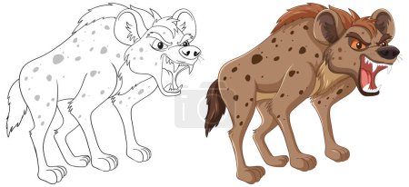 Téléchargez les illustrations : Illustration de deux hyènes grognantes côte à côte. - en licence libre de droit