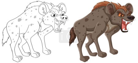 Téléchargez les illustrations : Illustration d'une hyène du croquis à la couleur finale. - en licence libre de droit