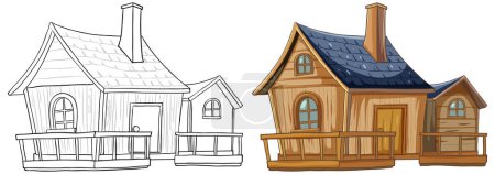 Illustration for Two stages of a house illustration, sketch to color - Royalty Free Image