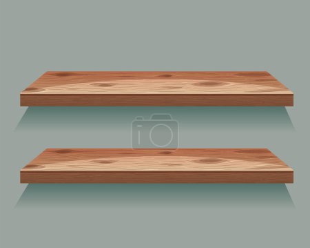 Illustration for Two wooden shelves against a plain background - Royalty Free Image