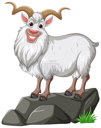 Illustration vectorielle d'une chèvre heureuse sur un rocher