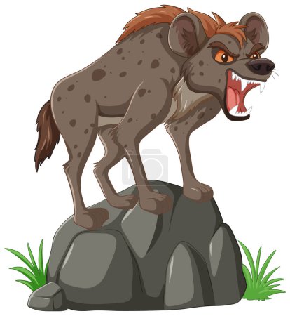 Téléchargez les illustrations : Hyène en colère grognant sur un rocher de pierre - en licence libre de droit