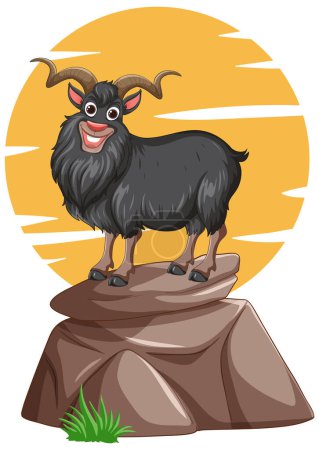 Téléchargez les illustrations : Illustration vectorielle d'une chèvre heureuse sur des rochers - en licence libre de droit