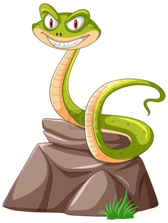 Téléchargez les illustrations : Illustration vectorielle d'un serpent vert souriant - en licence libre de droit