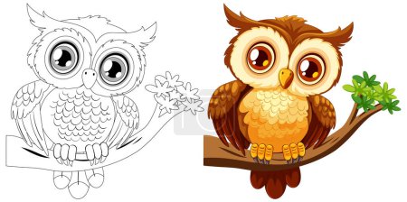 Illustration for Vector illustration of an owl, colored and line art - Royalty Free Image