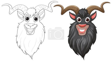 Téléchargez les illustrations : Deux chèvres souriantes dans un style vectoriel ludique. - en licence libre de droit