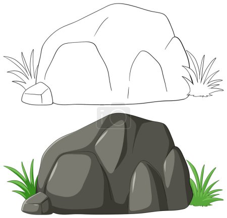 Two cartoon rocks with grass, simple and clean.