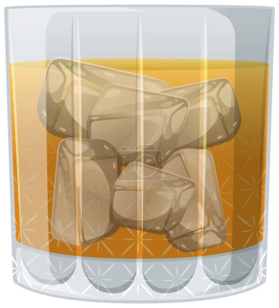 Téléchargez les illustrations : Vecteur de whisky sur les rochers dans un verre - en licence libre de droit
