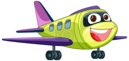 Colorful, smiling airplane with eyes and mouth