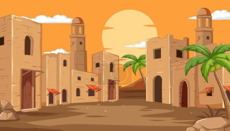 Téléchargez les illustrations : Illustration vectorielle d'un village désertique tranquille - en licence libre de droit
