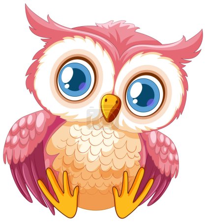Ilustración de Adorable búho rosa con grandes ojos expresivos - Imagen libre de derechos
