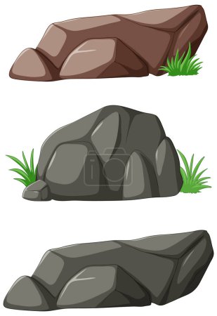 Drei stilisierte Felsen mit grünen Grasakzenten