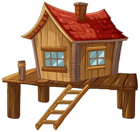 Cartoon illustration of a small house on stilts