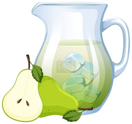 Vector illustration of pear juice with ice cubes