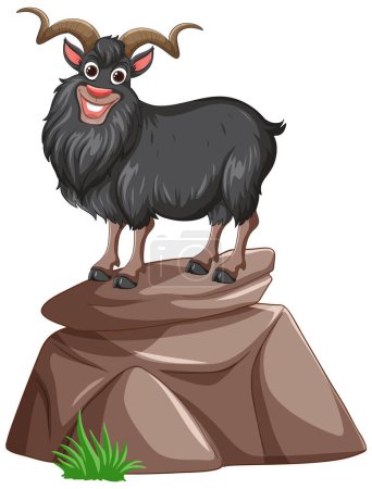 Ilustración vectorial de una cabra feliz sobre rocas.