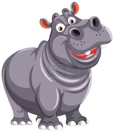A happy, smiling cartoon hippo standing upright