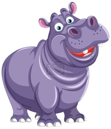 Téléchargez les illustrations : Un heureux, sourire dessin animé hippopotame debout. - en licence libre de droit