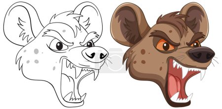 Téléchargez les illustrations : Deux hyènes illustrées par des expressions agressives. - en licence libre de droit