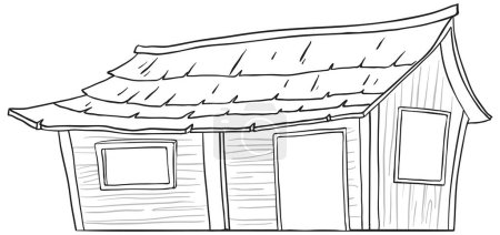 Téléchargez les illustrations : Croquis d'une simple maison en bois avec un toit - en licence libre de droit