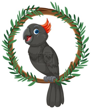 Vector illustration of a happy parrot in foliage