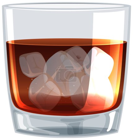 Vector graphic of whiskey glass with ice cubes