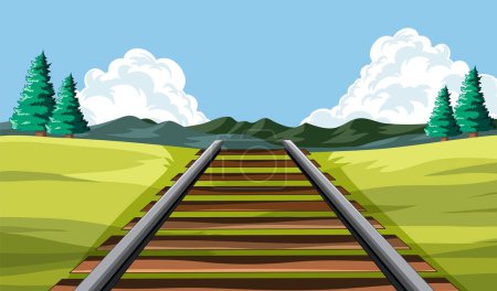 Téléchargez les illustrations : Illustration vectorielle du chemin de fer menant aux montagnes - en licence libre de droit