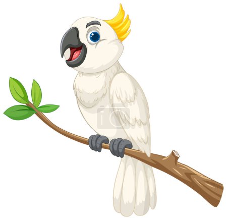 Vector illustration of a happy cockatoo on a branch